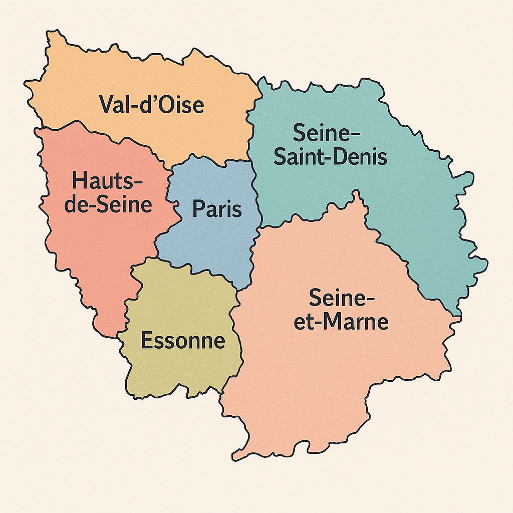 Carte des zones d'intervention en Île-de-France